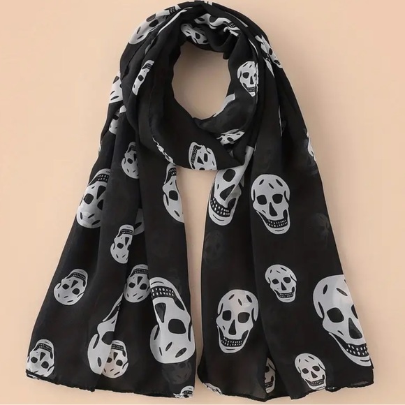 SHEER SKULLS ☠️ | Black & White Skull Print | Scarf (Brand New!) 💕✨ - Picture 3 of 12